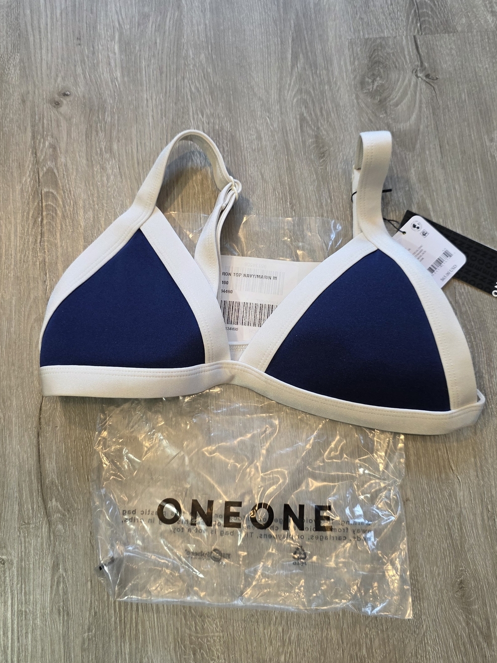 ONE ONE Navy and White Triangle Bikini Top Size Large